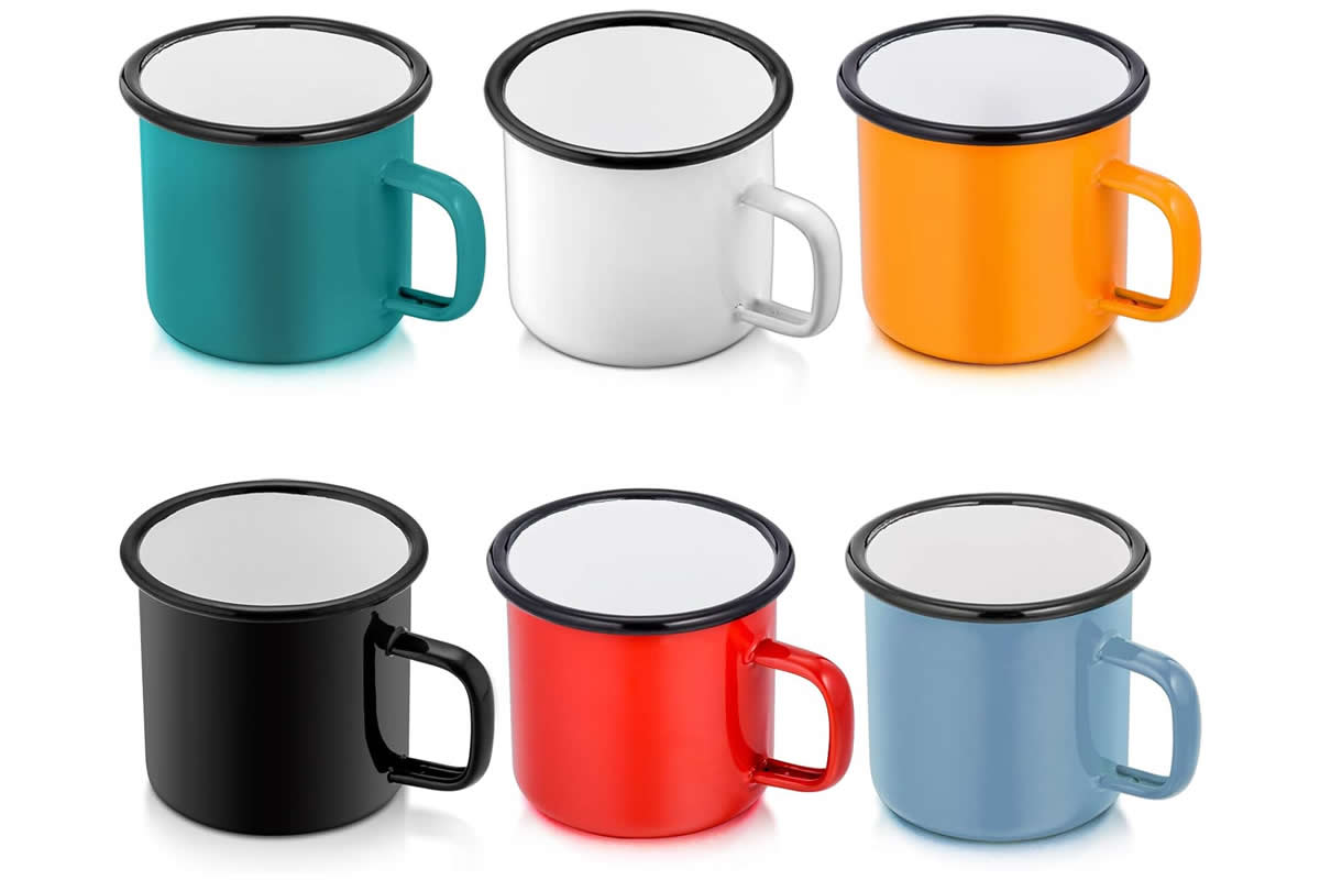 Enamel camping mugs Set. Different colors.