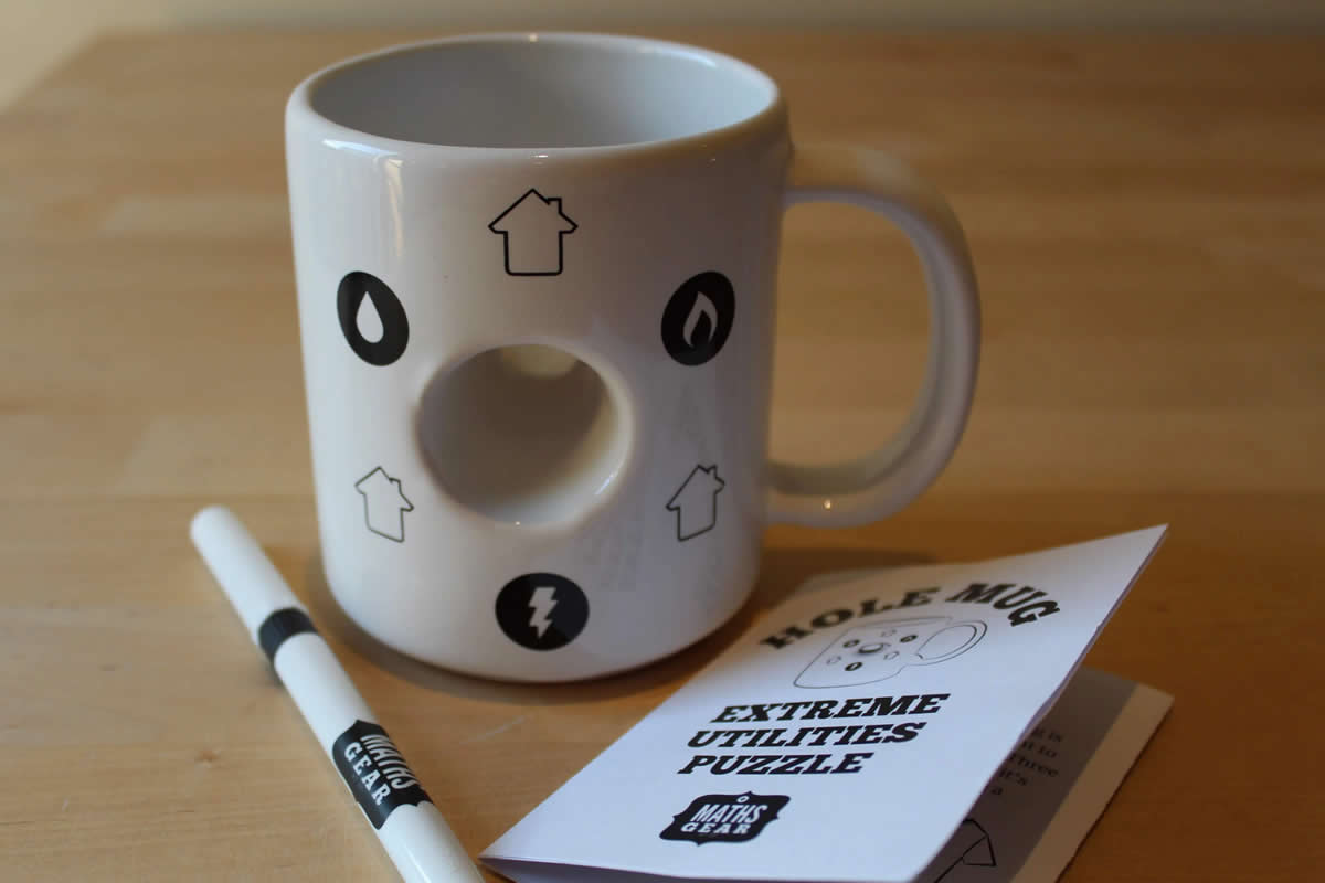 Steve Mould merch mug. Hole Mug: Extreme Utilities Puzzle.