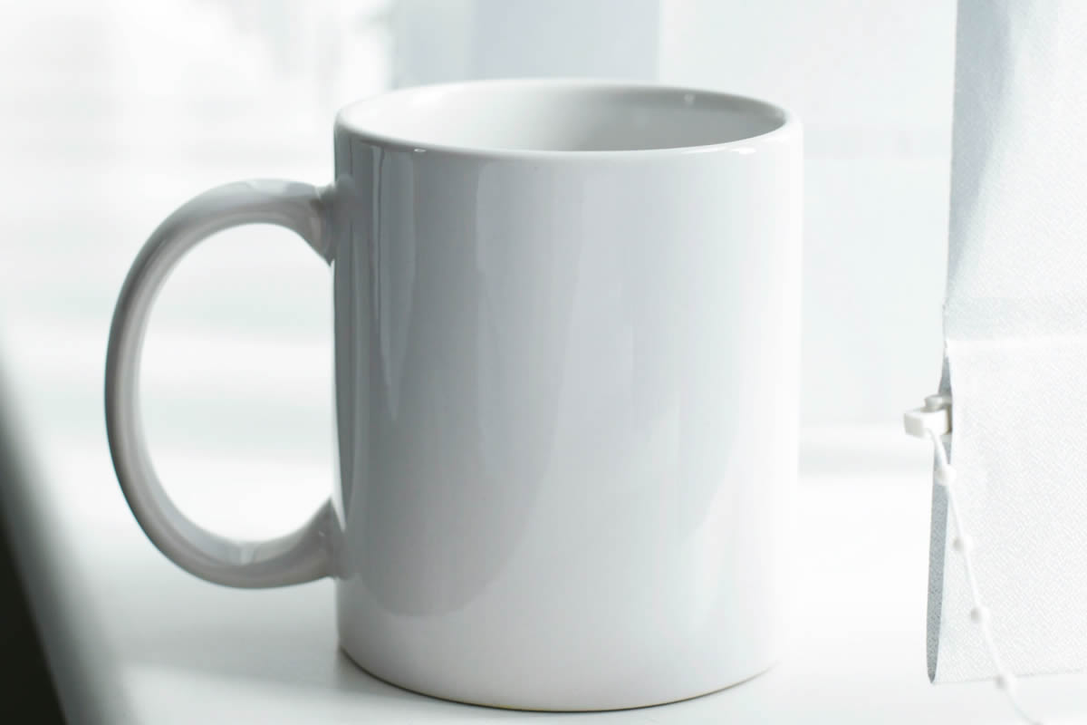 White ceramic mug.